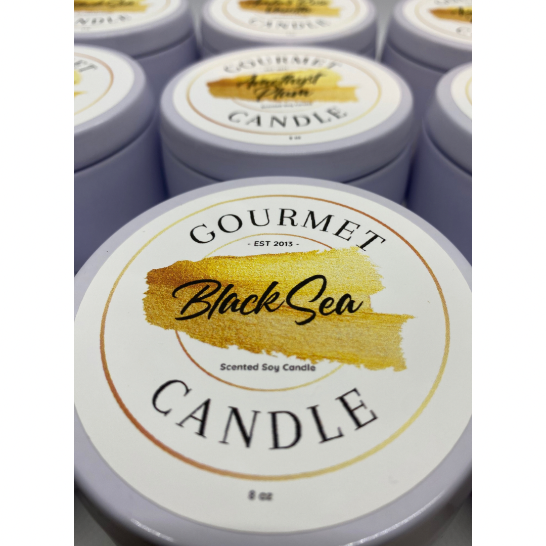 6 oz Gold & White Candle Tins - 10 Scents