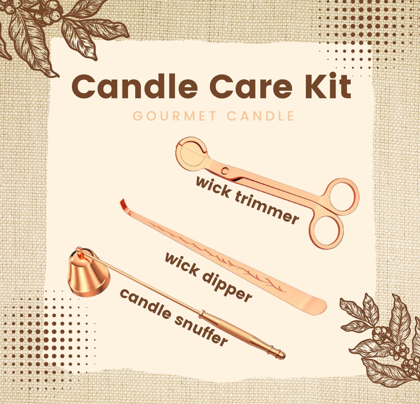 Candle Accessories Set with Wick Dipper, Wick Trimmer, Bell Snuffer,  Lighter and Candle Tray