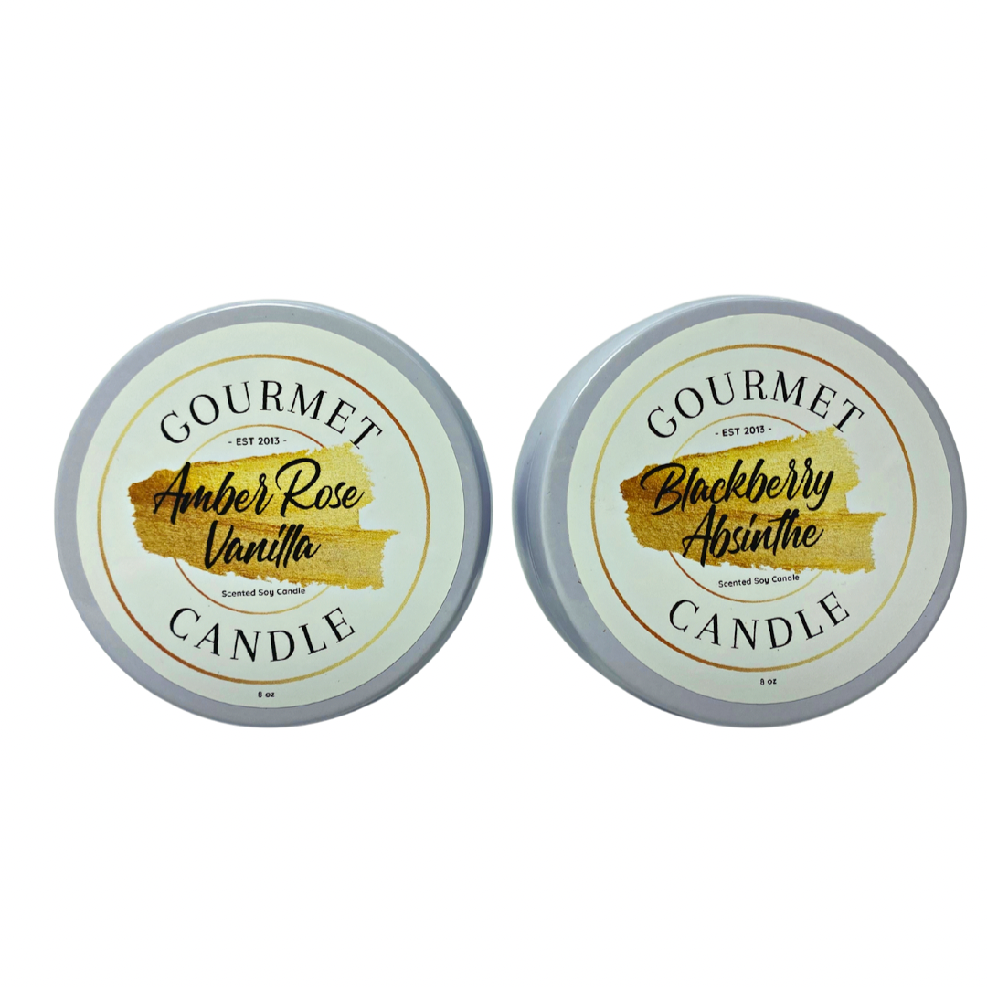 6 oz Gold & White Candle Tins - 10 Scents